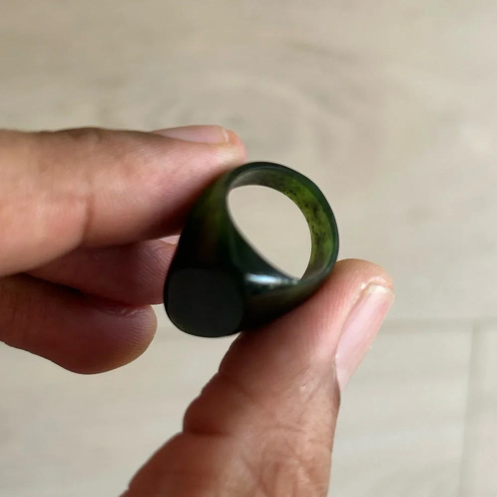 Dark Nephrite Jade Stone Ring